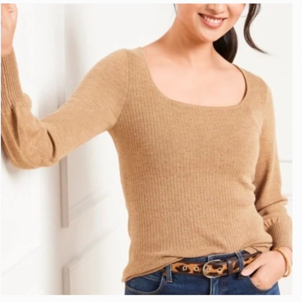 Talbots Camel Merino Wool Square Neck Sweater - Size 2X